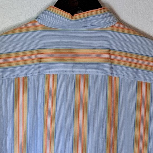 Bugatchi Uomo Shirt Men's Large Colorful Stripe Blue Orange Green Long Sleeve - Picture 6 of 6